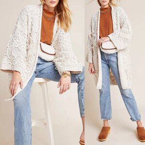Anthropologie‎ Akemi Kin Lone Textured Blanket Cardigan OS Fringe Bohemian Cream